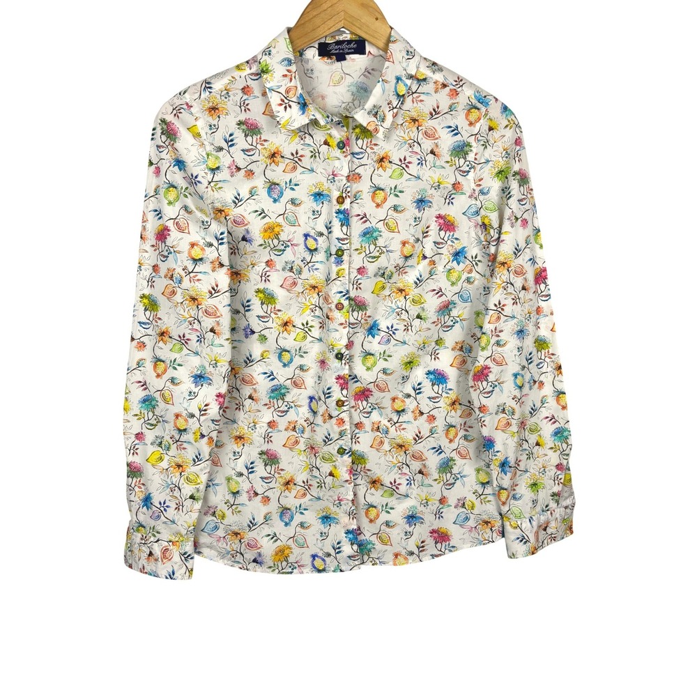 Bariloche Spain Women Button Down Cotton Shirt Sz 42 US 10 L Stretch Preppy